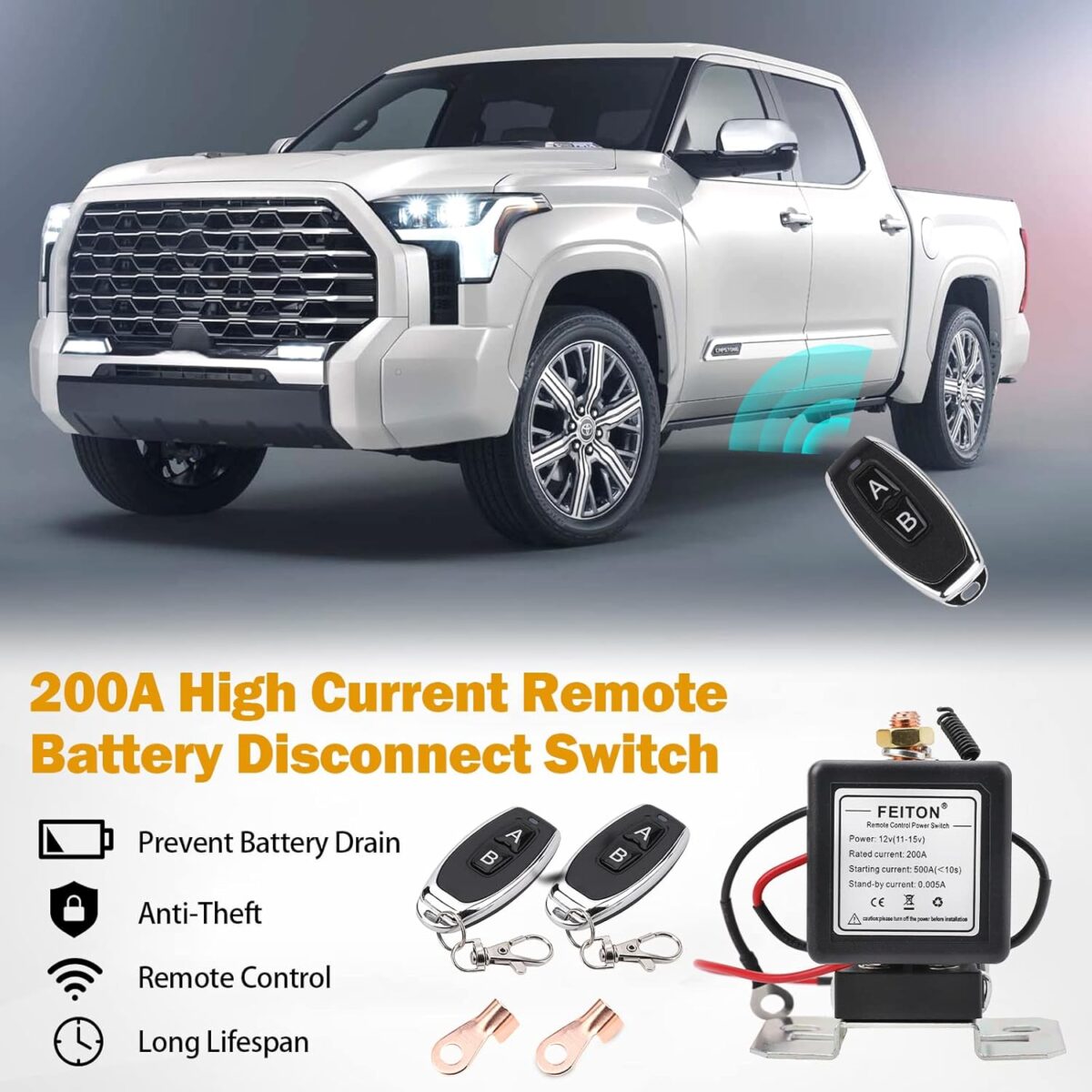 500A Starting 200A Rated High Current Battery Disconnect Switch Remote Kill Switch for Car Truck DC12V Wireless Anti-Theft Prevent Drain Isolator on off with 2 Keys - Image 5