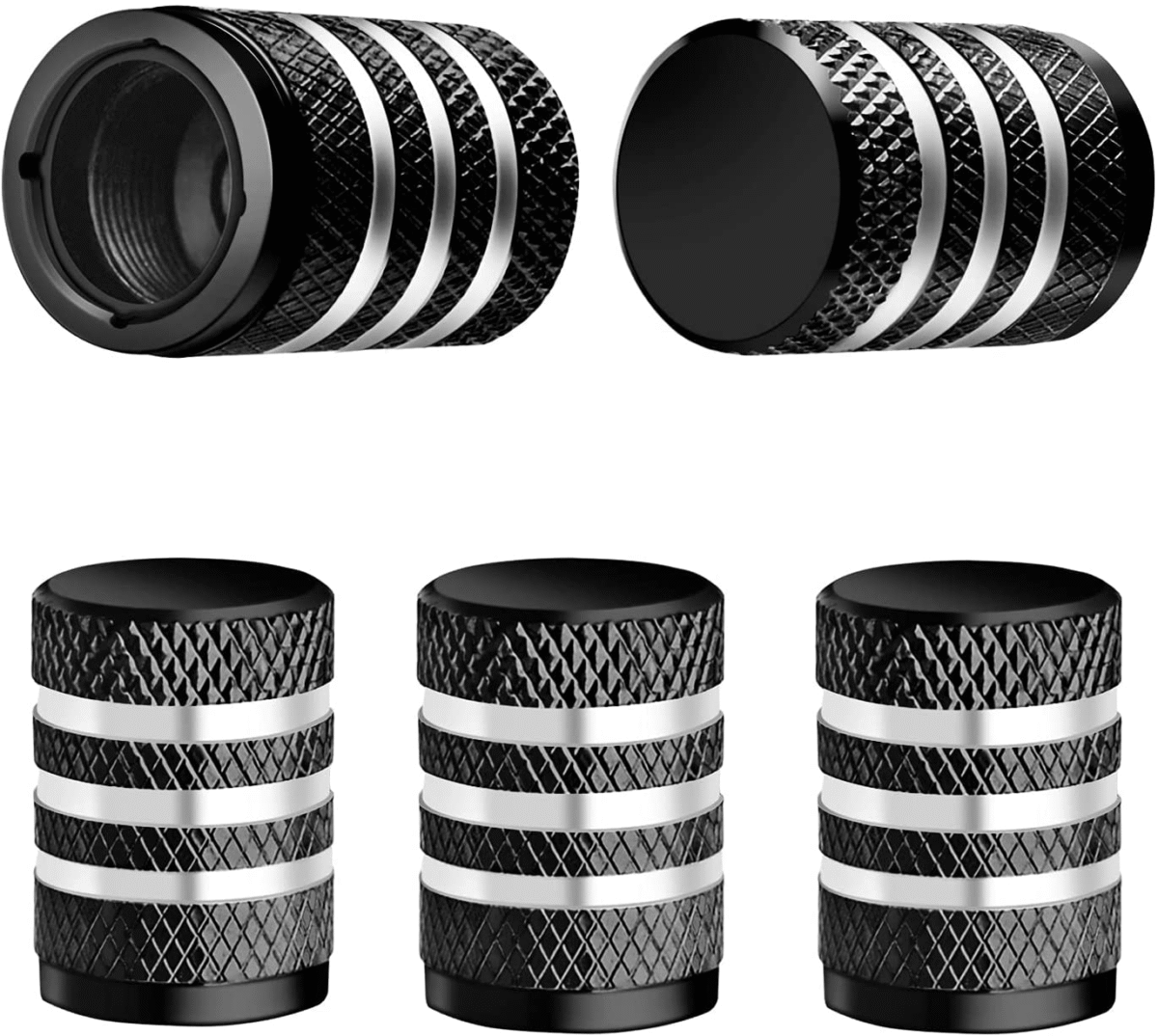Tire Valve Stem Cap Cover - (5 Pack) Tire Air Caps Metal with Plastic Liner Corrosion Resistant Leak-Proof for Car Truck Motorcycle SUV and Bike Black - Image 2