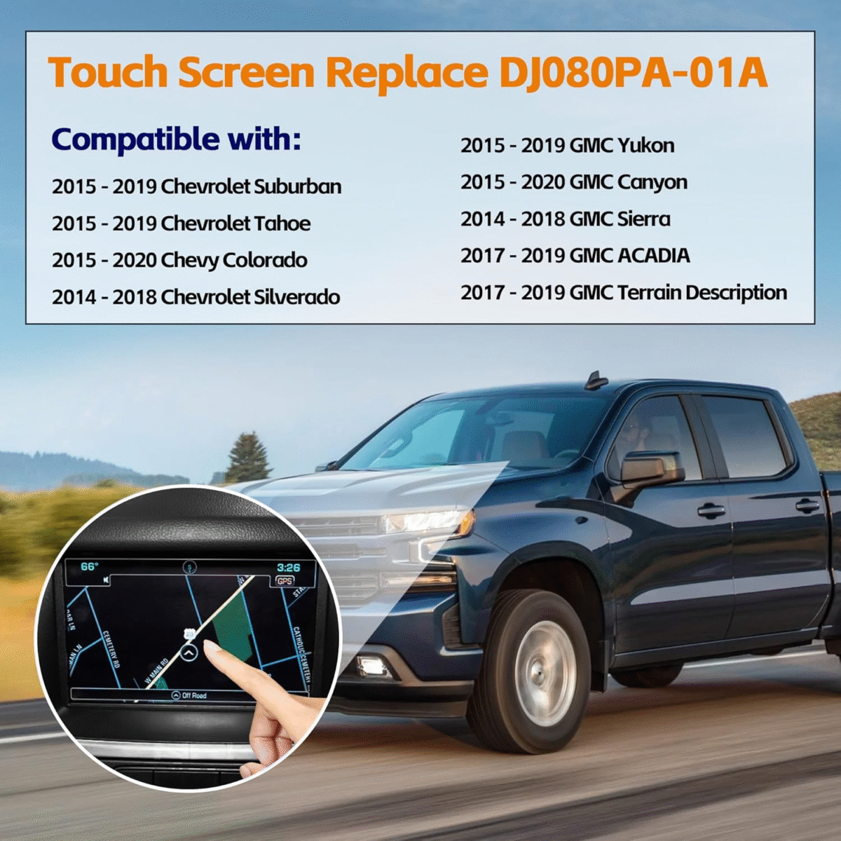 8" Touch Screen Digitizer Replacement for 2015 2016 2017 2018 GMC Yukon Sierra Acadia Canyon Chevy Suburban Silverado Tahoe Replace DJ080PA-01A - Image 2