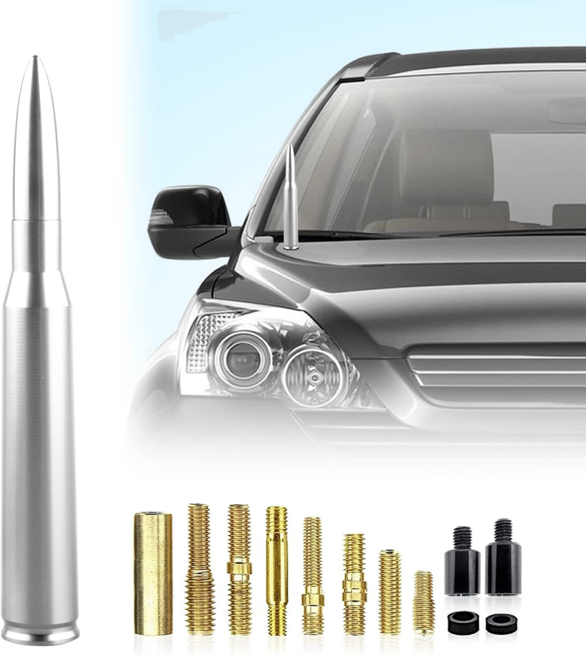 1 PC Car Truck Bullet Antenna, Radio Antenna Replacement, Fit for Chevy Silverado 1500 2500 3500 HD Avalanche GMC Sierra 1500 2500 3500 Denali Heavy Duty Pickup Trucks Accessories (Silver) - Image 2