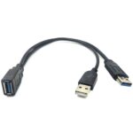 USB 3.0 Female to Dual USB Male Extra Power Data Extension Cord Adapter Splitter Y-Cable Black - Image 3