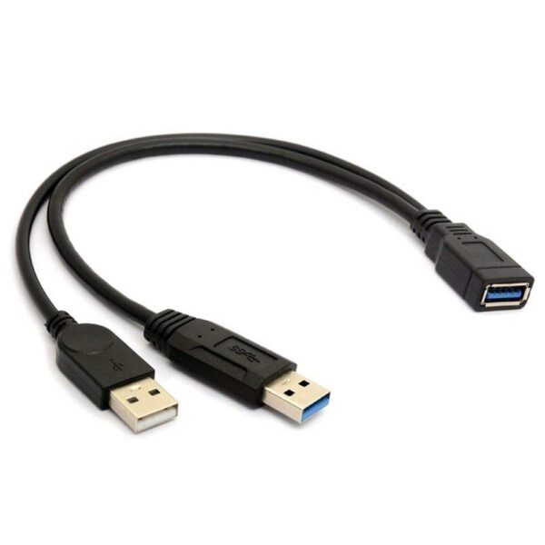 USB 3.0 Female to Dual USB Male Extra Power Data Extension Cord Adapter Splitter Y-Cable Black