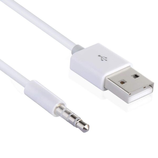 3.5Mm Male Jack to USB Charging Data Cable Compatible for SYRYN Waterproof MP3 Player, Headphones, White