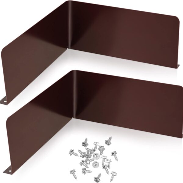 2 Pcs Gutter Valley Splash Guards Downspout Diverter Roof Rain Diverter Roofing Gutter Guards with 20 Pcs Matching Gutter Screws Rain Gutter Guards for Corner House, Brown (Bent Style)