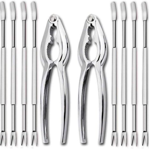 12 Pieces Seafood Tools Set Including 2 Lobster Crab Crackers and 10 Forks