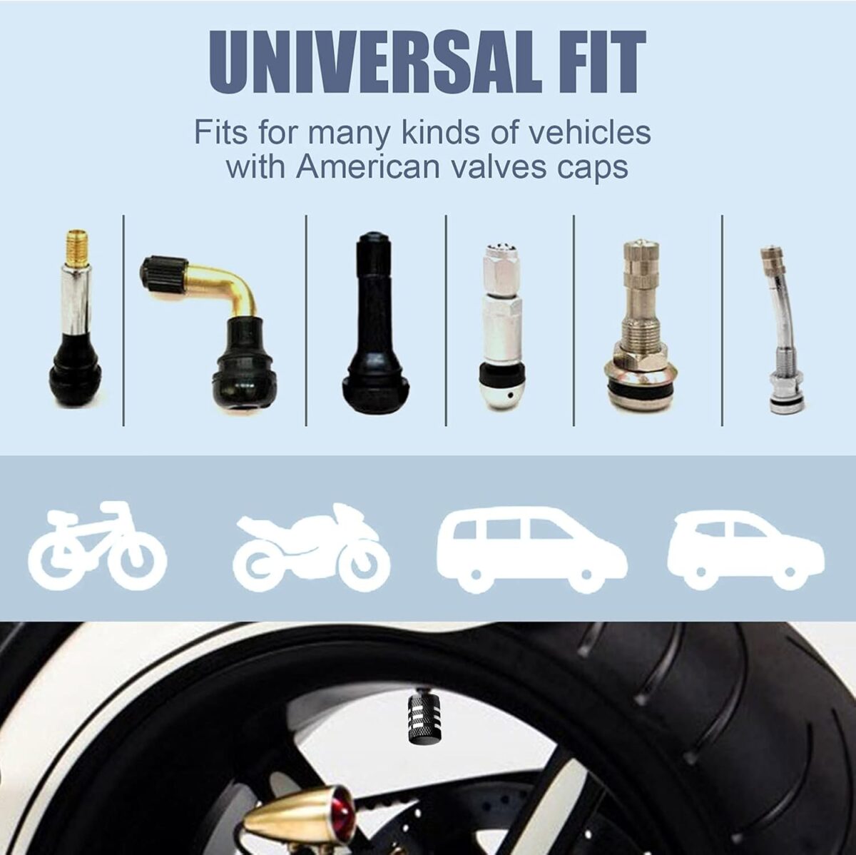 Tire Valve Stem Cap Cover - (5 Pack) Tire Air Caps Metal with Plastic Liner Corrosion Resistant Leak-Proof for Car Truck Motorcycle SUV and Bike Black - Image 6