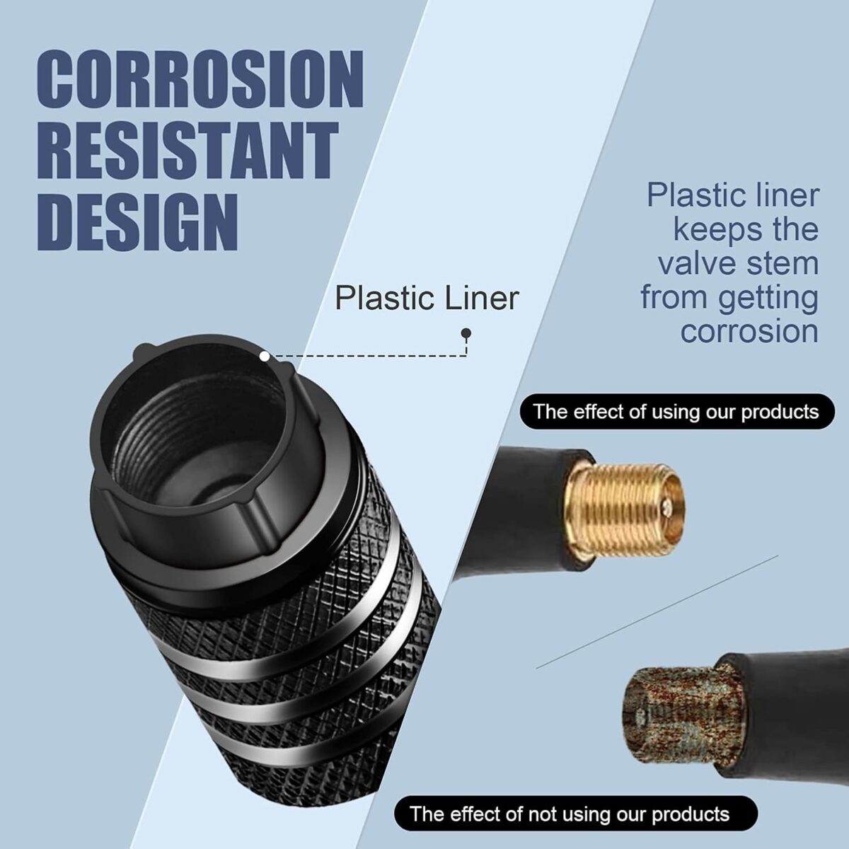 Tire Valve Stem Cap Cover - (5 Pack) Tire Air Caps Metal with Plastic Liner Corrosion Resistant Leak-Proof for Car Truck Motorcycle SUV and Bike Black - Image 3