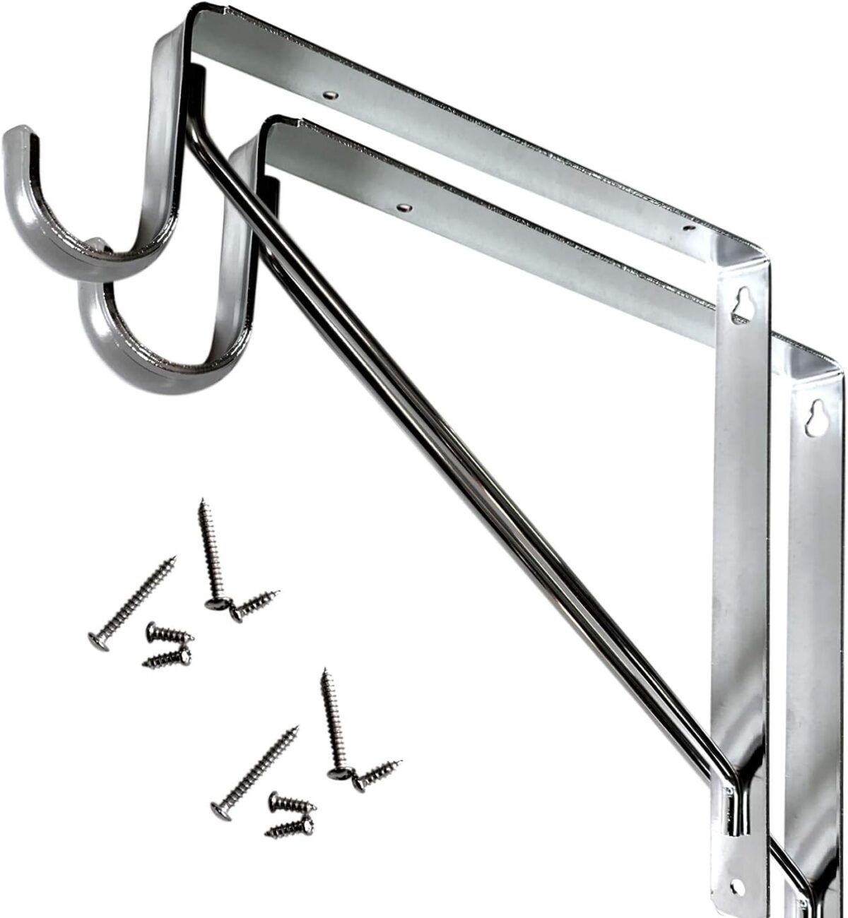 Welded HEAVY DUTY Closet Rod & Shelf Support Bracket - 2 Pack -Chrome - Image 1