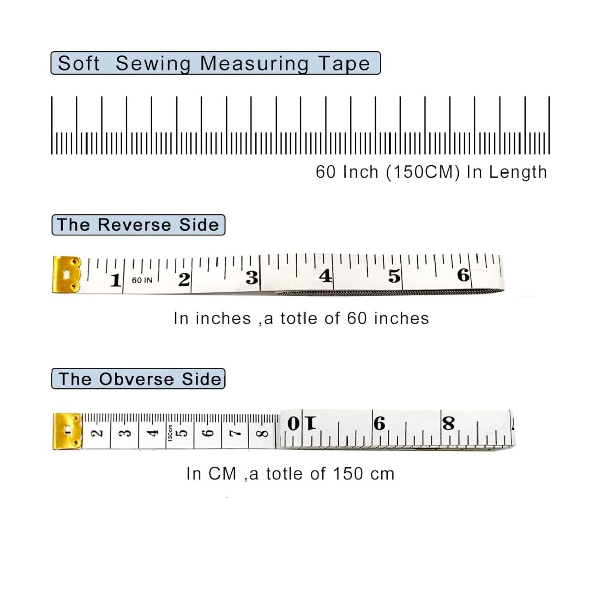4 Pack Soft Tape Measure Double Scale 60-Inch/150Cm, Fabric Craft Tape Measure & Medical Body Measurement, Sewing Flexible Vinyl Ruler & Measuring Tape for Body Weight Loss (White) - Image 3