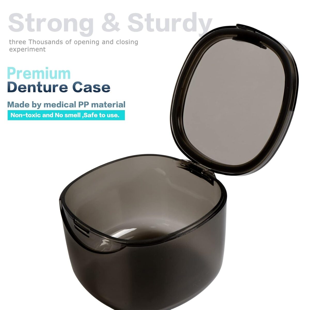 Upgraded Denture Bath Box Cup, No-Leak Denture Case,Retainer Cleaning Box, Complete Clean Care for Dentures, Clear Braces, Mouth Guard, Night Guard & Retainers (Transparent Grey) - Image 8