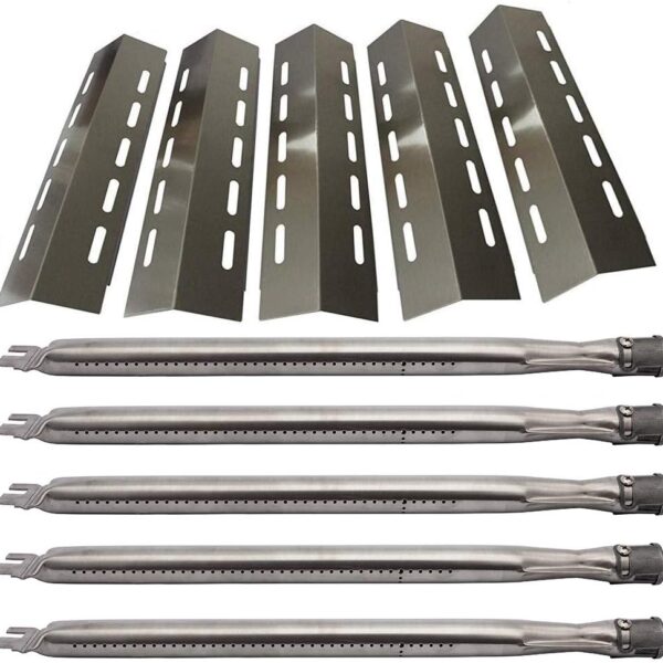 SC0500701 (5-Pack) SA3041 (5-Pack) 16 7/8" Stainless Steel Heat Plate & Stainless Steel Burner Replacement for Ducane 5 Burner 30500701,30500097,30400045,30500702,30400043,30400042 Gas Grill