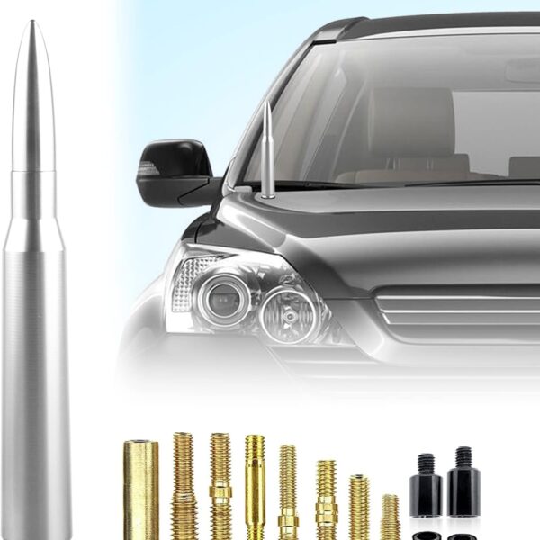 1 PC Car Truck Bullet Antenna, Radio Antenna Replacement, Fit for Chevy Silverado 1500 2500 3500 HD Avalanche GMC Sierra 1500 2500 3500 Denali Heavy Duty Pickup Trucks Accessories (Silver)