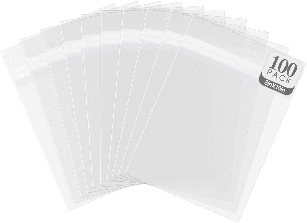 , Pack of 100, Acid-Free 8 3/8X 10 1/8 Inches Crystal Clear Sleeves Storage Bags for 8X10 Photo Framing Mats Mattes - Image 1