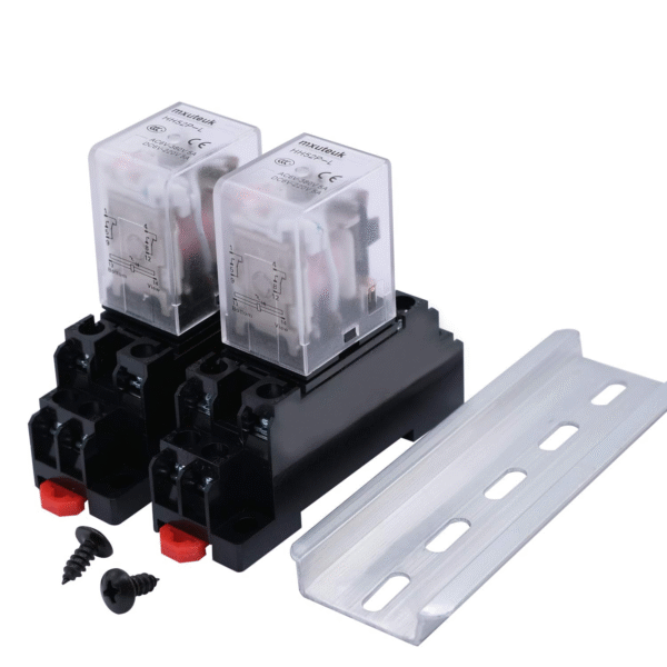 2Pcs Electromagnetic Power Relay HH52P AC 110V/120V 5A Coil 8 Pin DPDT with LED Indicator, with Base Socket, with DIN Rail Slotted Aluminum