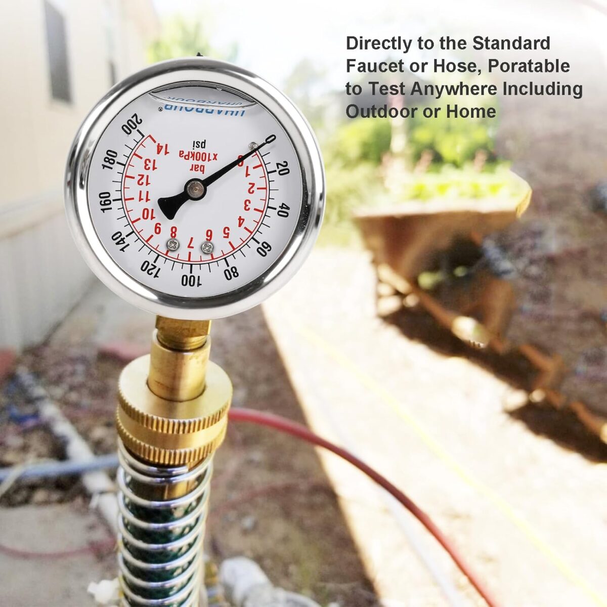Water Pressure Gauge Kit Including Adaptors, 2.5"Glycerin Filled Water Pressure Test Gauge 3/4" GHT with Brass Hose Fitting and Extra 6 Adapters for Multiple Use,0-200Psi/14Bar - Image 5