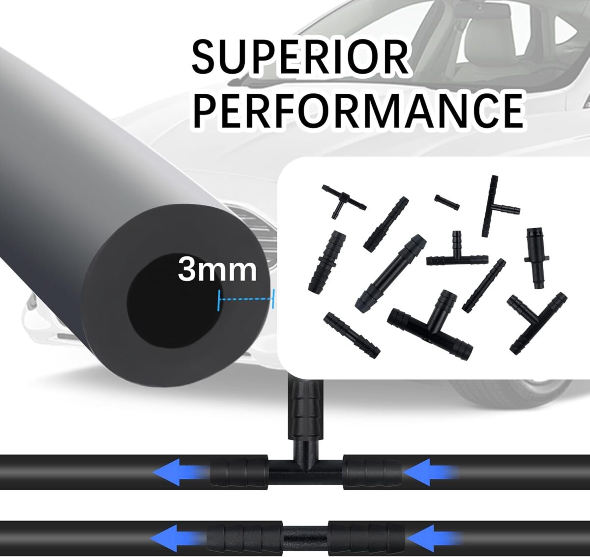 Multipurpose Vacuum Line Kit,6Pcs 5Ft Vacuum Hose Automotive+64Pcs Vacuum Line Connectors,Max 130PSI Silicone Hose for Variety Car Piping System Automotive Replacement Vacuum Hoses (70PCS) - Image 5