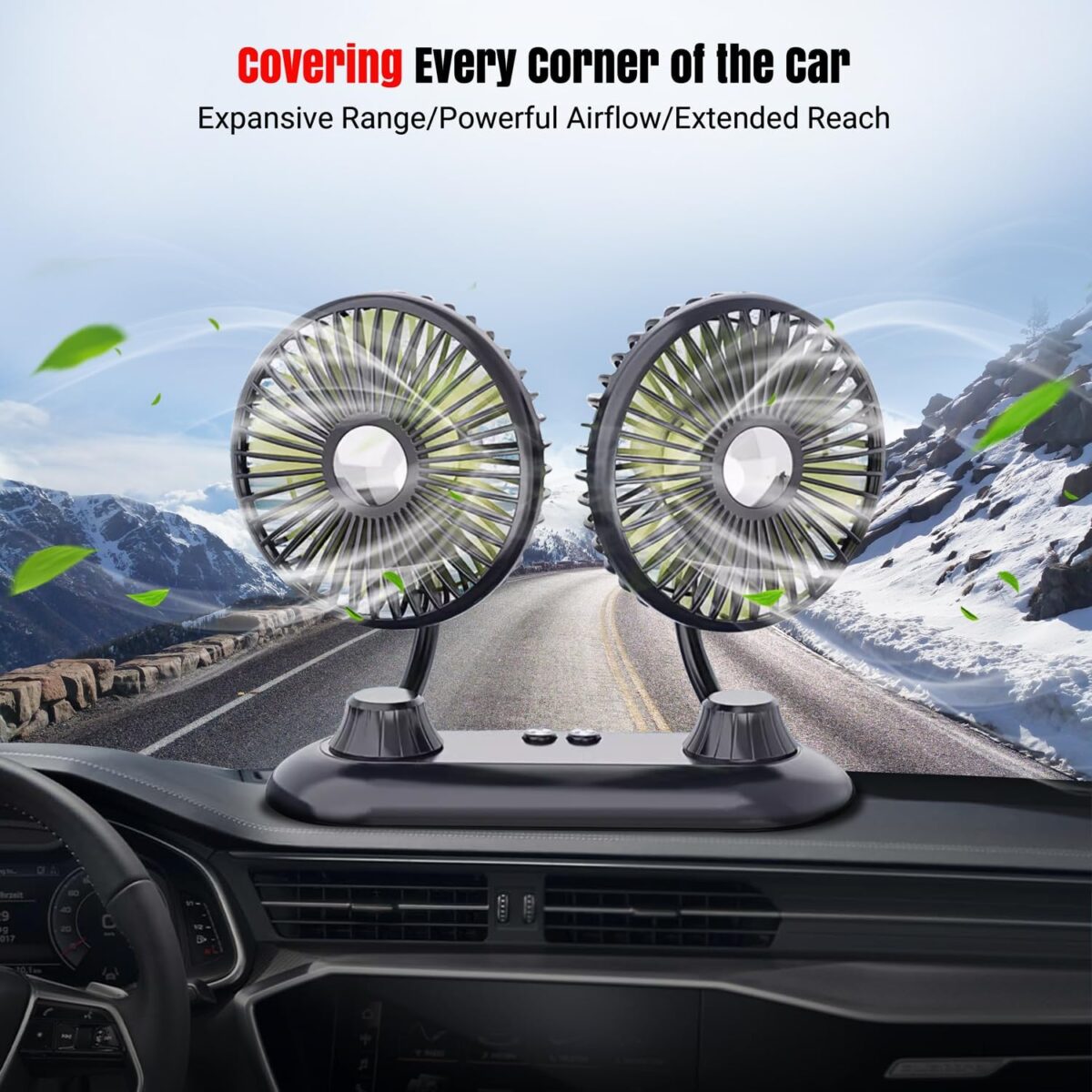 Car Fan, USB Portable Fan for Car with 3 Wind Speed, 360 Degree Rotatable Dual Head Car Fans, Strong Wind Electric Auto Fans for Car Dashboard SUV RV Truck Boat Van Sedan Home Office - Image 8
