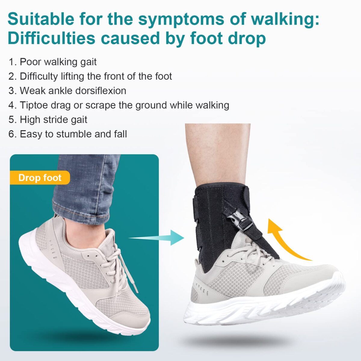 Foot Drop Brace for Walking Lifting Shoes, Drop Foot AFO Brace Help Raise Shoes, Foot up Splint for Ankle, Improved Walking Gait, Prevent Falls and Injuries, for Left and Right, Fits Women and Men - Image 4