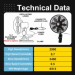 8” Car Truck RV Clip Fan,12 Volt Truck Fans That Blow Cold Air,12V RV Cooling Fan with 2-Speed Switch,Car Cigarette Lighter Cord Length 5FT - Image 5