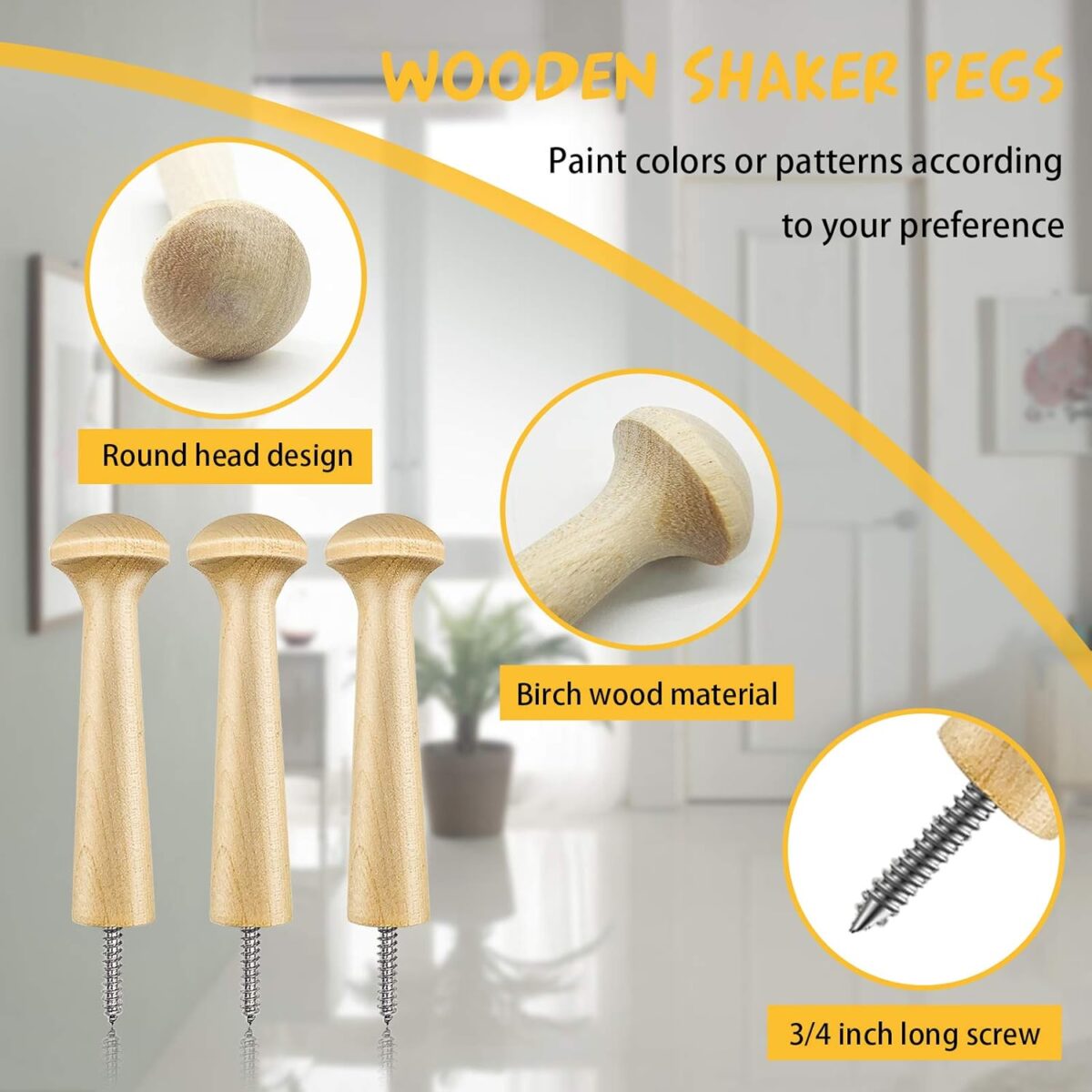 24PCS Wooden Shaker Peg Wood Screw-3.7 Inch on Shaker Pegs Unfinished Wood Shaker Racks for Hanging Clothes Hats Towel Paint DIY(24PCS) - Image 4