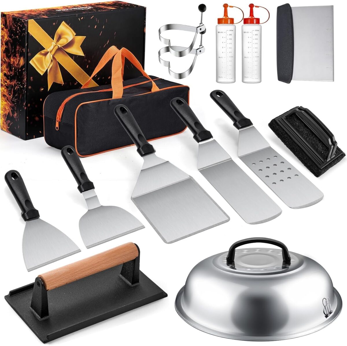 Griddle Accessories Kit, Flat Top Griddle Accessories for Blackstone, Professional round Melting Dome with Cast Iron - Image 1