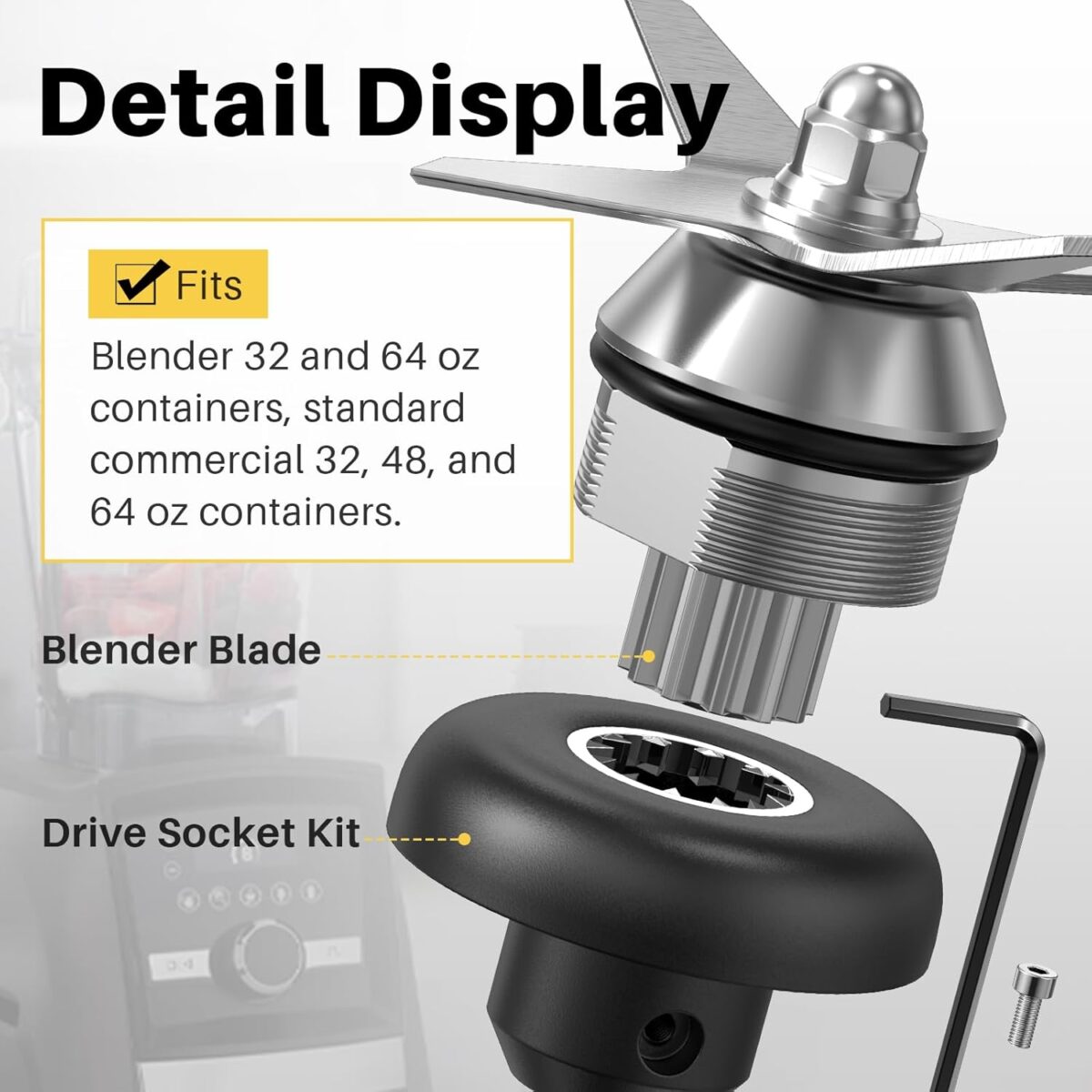Blade Replacement Parts Compatible with Vitamix, Blender Wet Blade Replacement Assembly with Wrench and Drive Socket Replacement Compatible with Vitamix 64Oz and 32Oz Container - Image 3