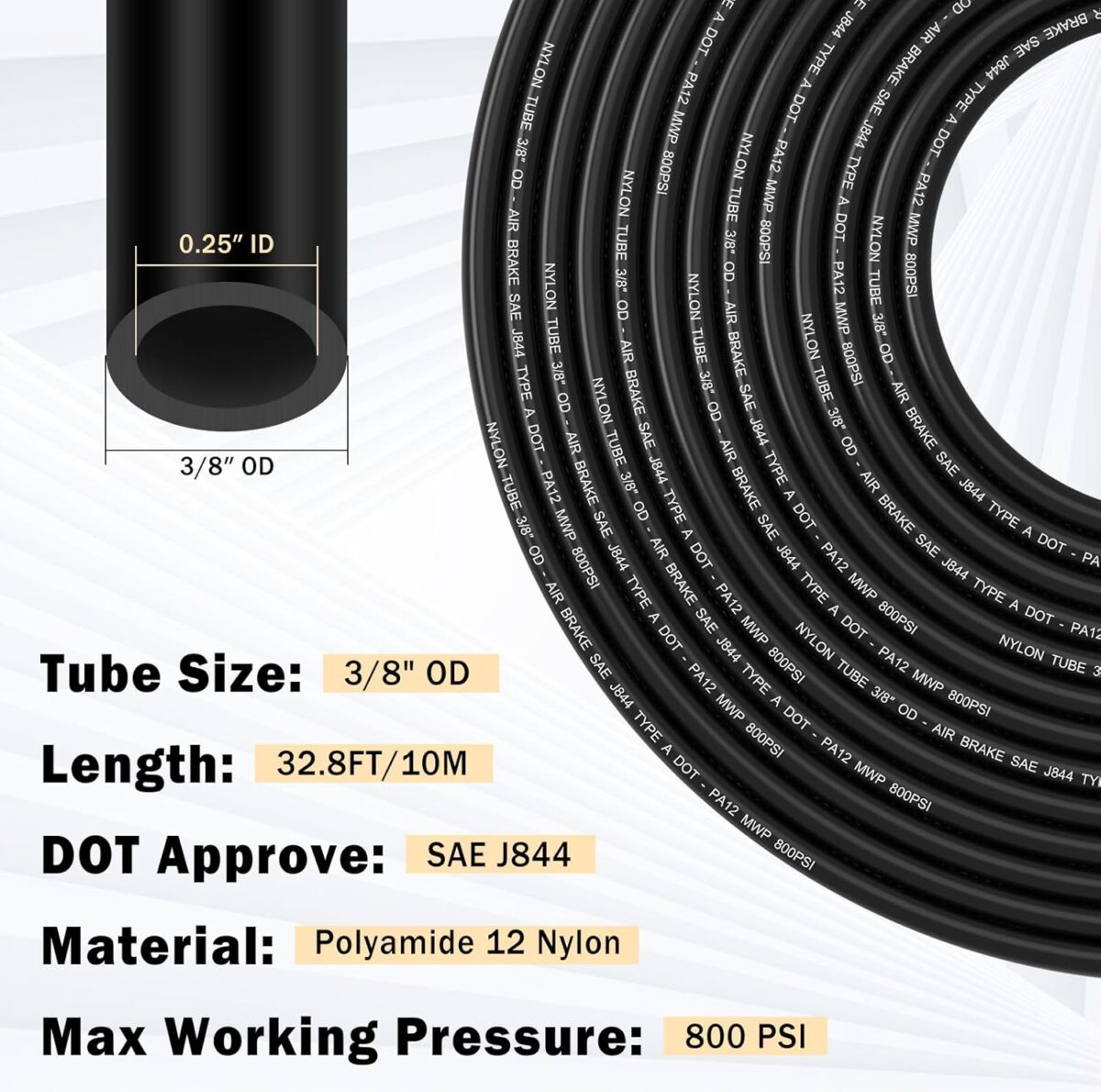 3/8 Brass DOT Air Fittings with 32.8FT 3/8" DOT Air Line Kit Quick Connect DOT Air Line Fittings and PA12 Pneumatic Tubing for Semi Truck Trailer or Industrial Air System - Image 4