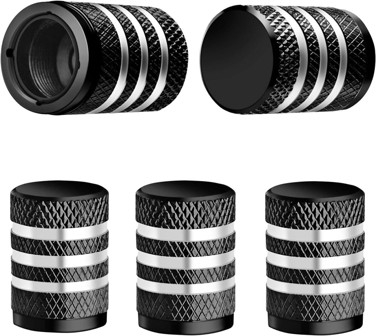 Tire Valve Stem Cap Cover - (5 Pack) Tire Air Caps Metal with Plastic Liner Corrosion Resistant Leak-Proof for Car Truck Motorcycle SUV and Bike Black - Image 1