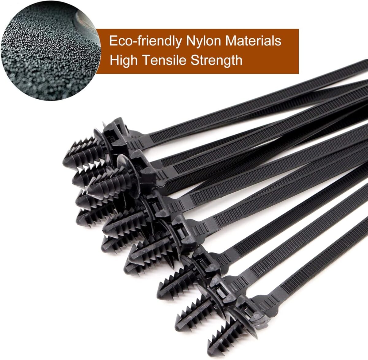 Benliu 20Pcs Cable Zip Ties, 8.3X0.2 Inch Heavy Duty Nylon Push Mount Self Locking Assortment for Indoor Wire Tying, Black - Image 4