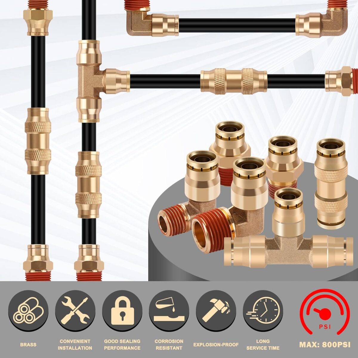 3/8 Brass DOT Air Fittings with 32.8FT 3/8" DOT Air Line Kit Quick Connect DOT Air Line Fittings and PA12 Pneumatic Tubing for Semi Truck Trailer or Industrial Air System - Image 7