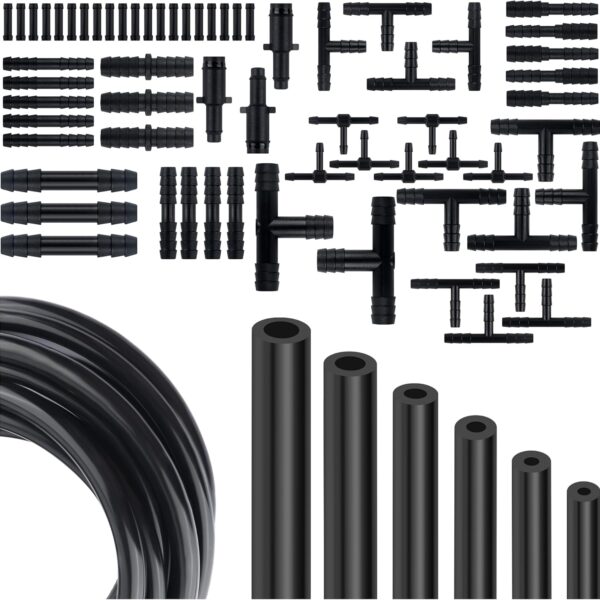 Multipurpose Vacuum Line Kit,6Pcs 5Ft Vacuum Hose Automotive+64Pcs Vacuum Line Connectors,Max 130PSI Silicone Hose for Variety Car Piping System Automotive Replacement Vacuum Hoses (70PCS)