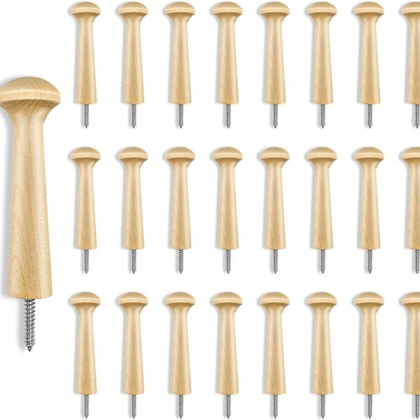 24PCS Wooden Shaker Peg Wood Screw-3.7 Inch on Shaker Pegs Unfinished Wood Shaker Racks for Hanging Clothes Hats Towel Paint DIY(24PCS)
