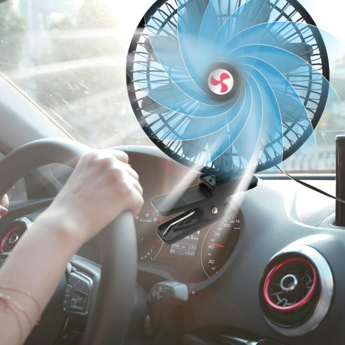 8” Car Truck RV Clip Fan,12 Volt Truck Fans That Blow Cold Air,12V RV Cooling Fan with 2-Speed Switch,Car Cigarette Lighter Cord Length 5FT - Image 6