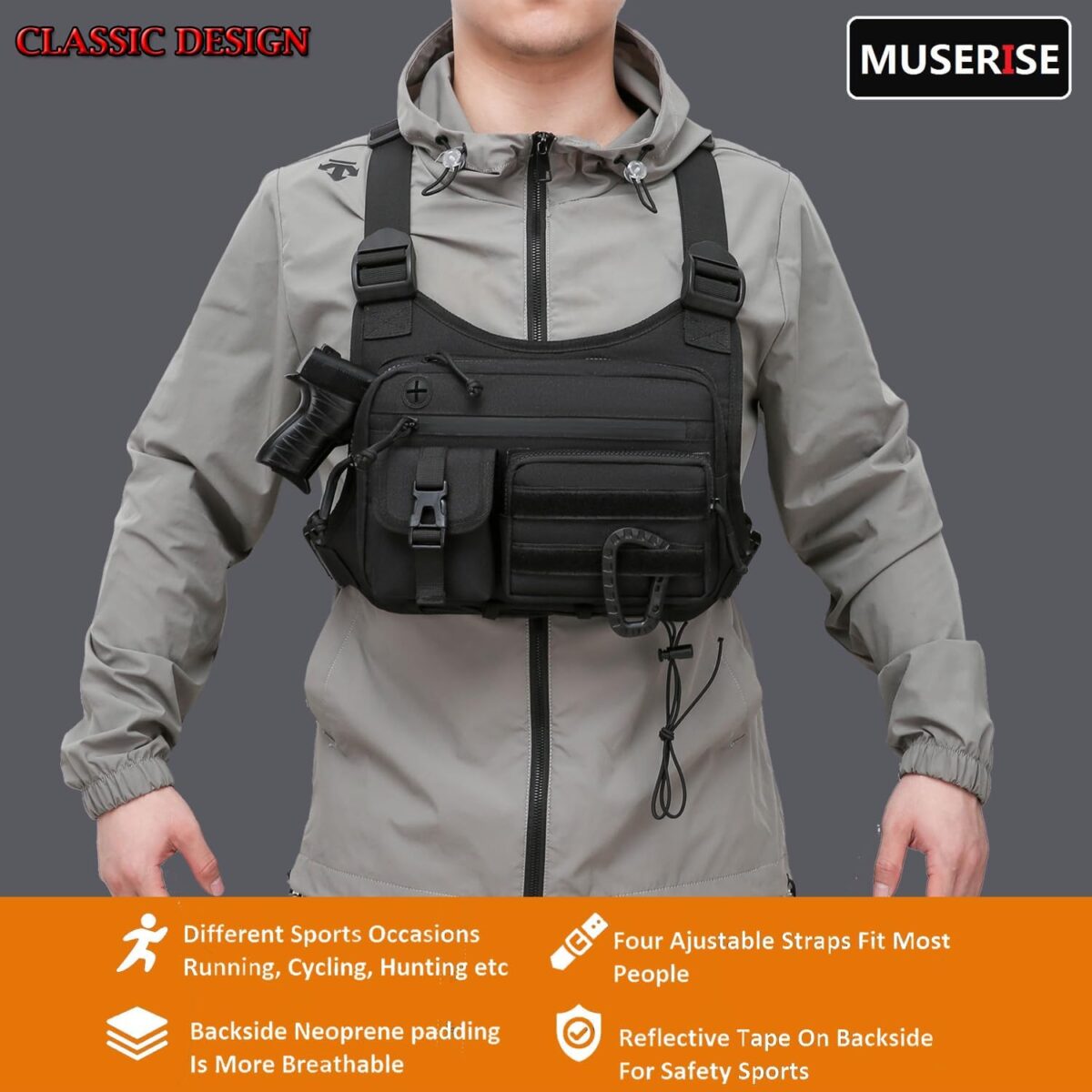 Outdoor Chest Bag for Men and Women, Tactical Vest for Running, Cycling, EDC Chest Pack Rig for Sports and Workouts - Image 6
