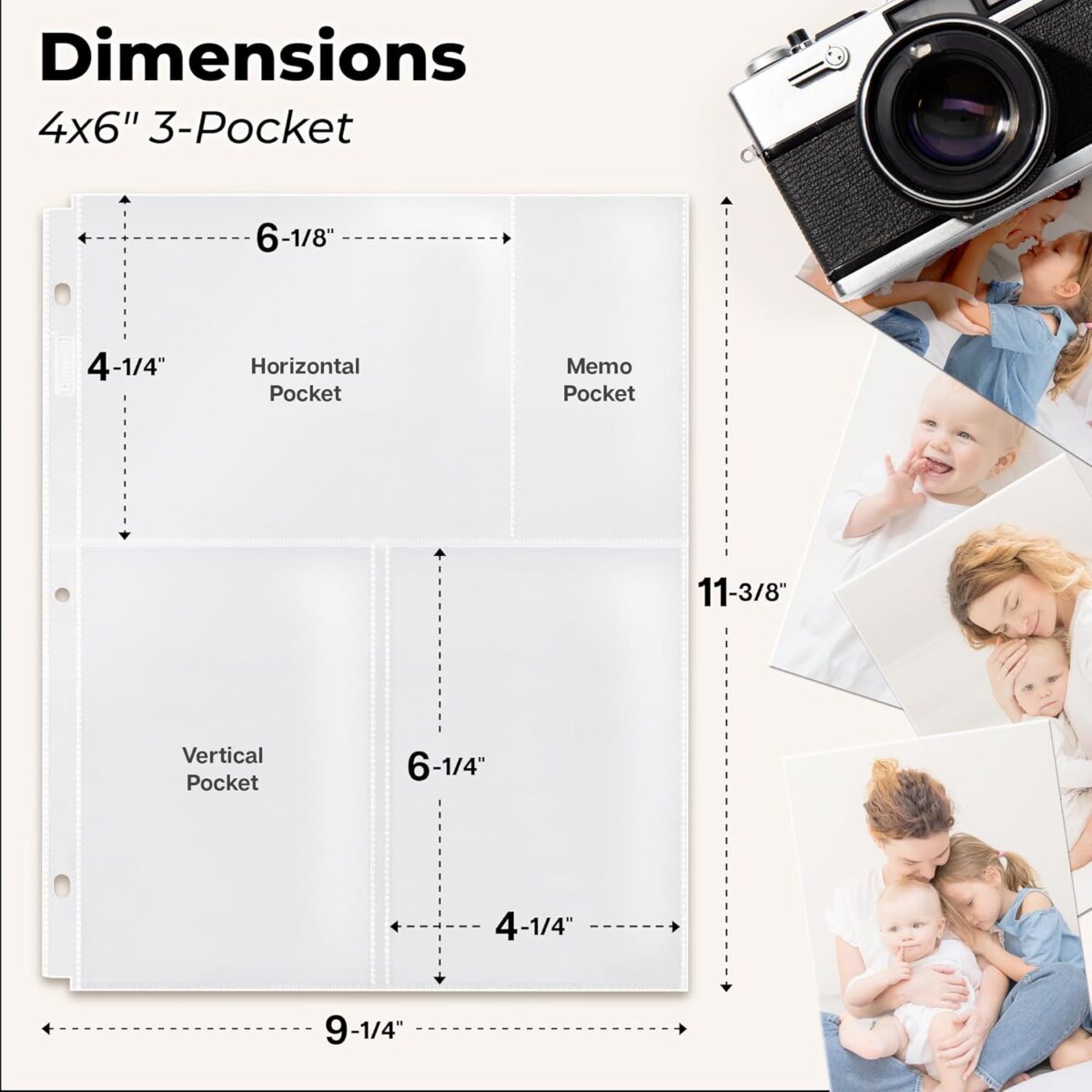 Photo Sleeves for 3-Ring Binder, (4X6 Mixed Format, 25 Pack) for 150 Pictures, Each Photo Page Sheet Holds Six 4 X 6 Pictures or Postcards, Acid-Free Poly 4X6 Album Refill Pages - Image 3