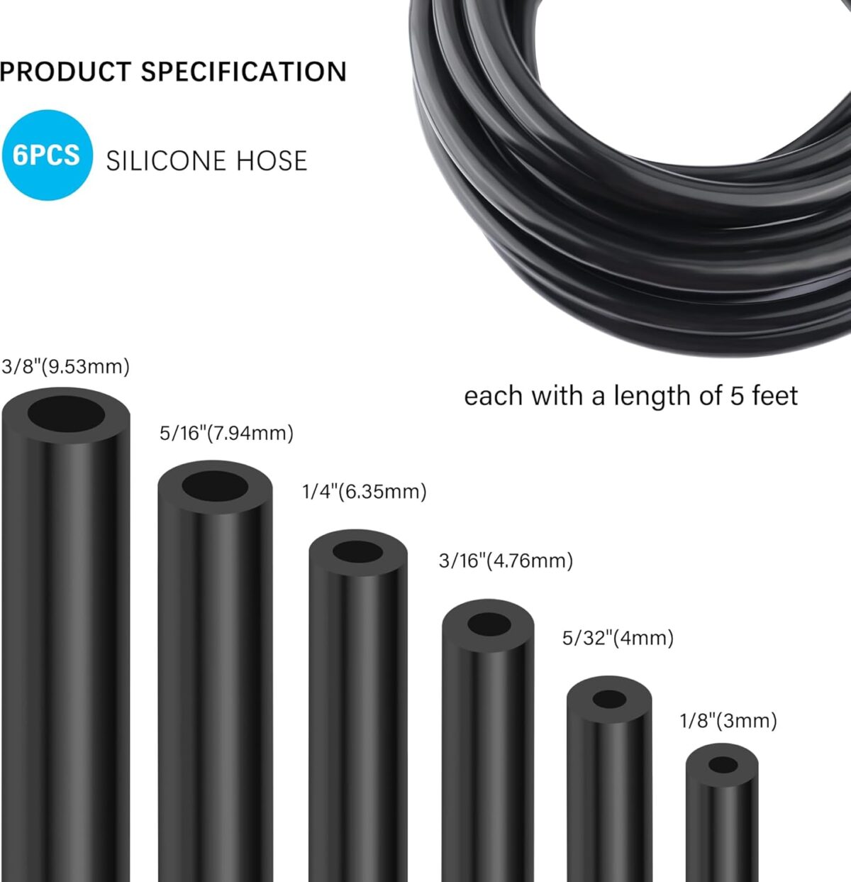 Multipurpose Vacuum Line Kit,6Pcs 5Ft Vacuum Hose Automotive+64Pcs Vacuum Line Connectors,Max 130PSI Silicone Hose for Variety Car Piping System Automotive Replacement Vacuum Hoses (70PCS) - Image 3
