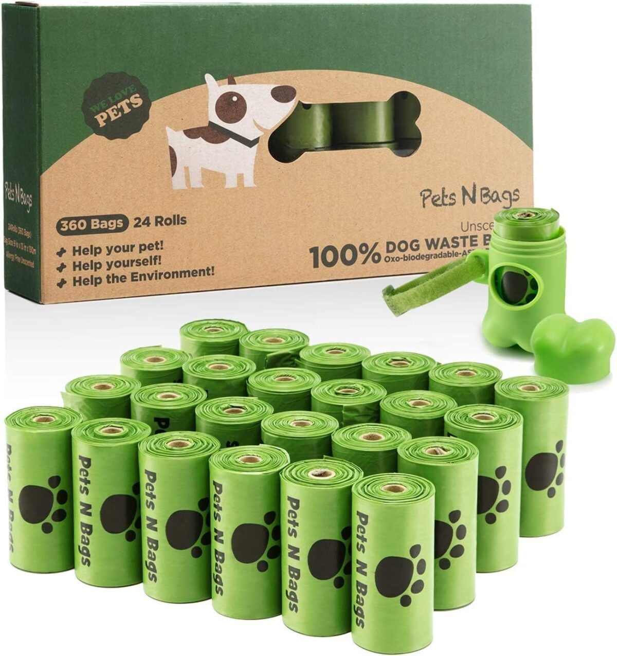 Dog Poop Bags, Dog Waste Bags, Biodegradable Unscented Refill Rolls, Includes Dispenser - Image 1