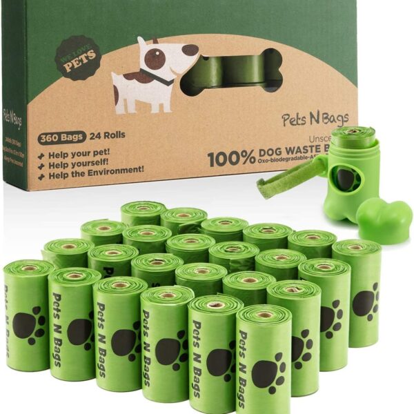 Dog Poop Bags, Dog Waste Bags, Biodegradable Unscented Refill Rolls, Includes Dispenser