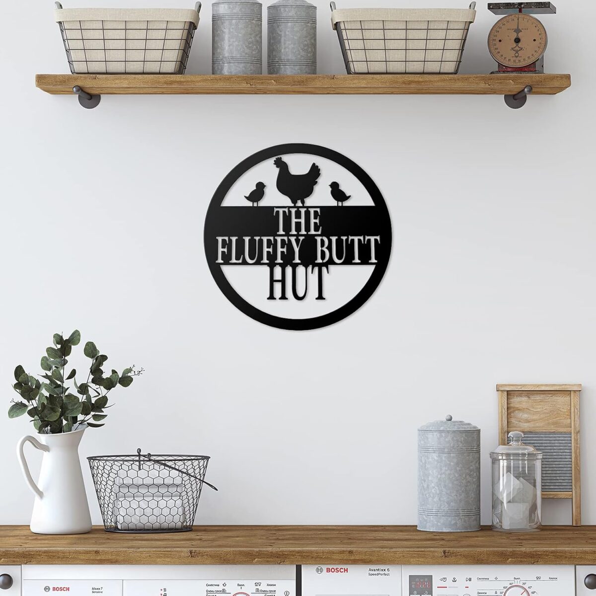 Chicken Coop Metal Sign 11.8" Fluffy Butt Hut Sign Chicken Coop Accessories Funny Decor Gift Kitchen Farmhouse Wall Art Retro Vintage Wall Art for Hen Lovers and Nesting Box Accent (Black) - Image 3