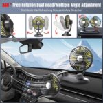 Car Fan, USB Portable Fan for Car with 3 Wind Speed, 360 Degree Rotatable Dual Head Car Fans, Strong Wind Electric Auto Fans for Car Dashboard SUV RV Truck Boat Van Sedan Home Office - Image 6