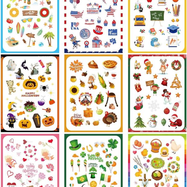 18 Sheets Holiday Seasonal Stickers Scrapbooking Calendar Stickers Assorted Monthly Planner Decorations for Kids Classroom 4Th of July Back to School Birthday Party Supplies