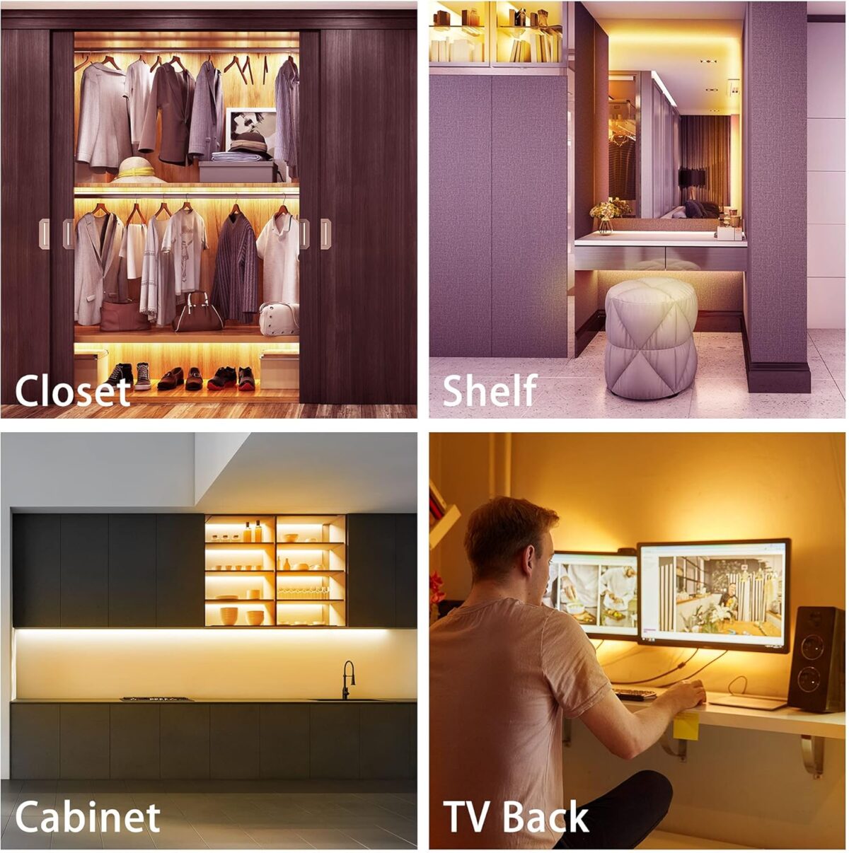 under Cabinet Lighting Kit - 8 PCS, 2700K Warm White Flexible LED Strip Lights with Remote and Power Adapter for Kitchen Cabinets, Shelf, Desk, Counter - 13Ft - Image 8
