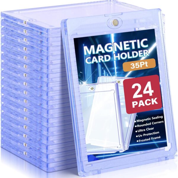 24 Ct Magnetic Card Holder for Trading Cards, 35PT Baseball Card Case Magnet Toploaders Sports Card Protectors with UV Protection Fit for TCG, Game Cards, Football Cards