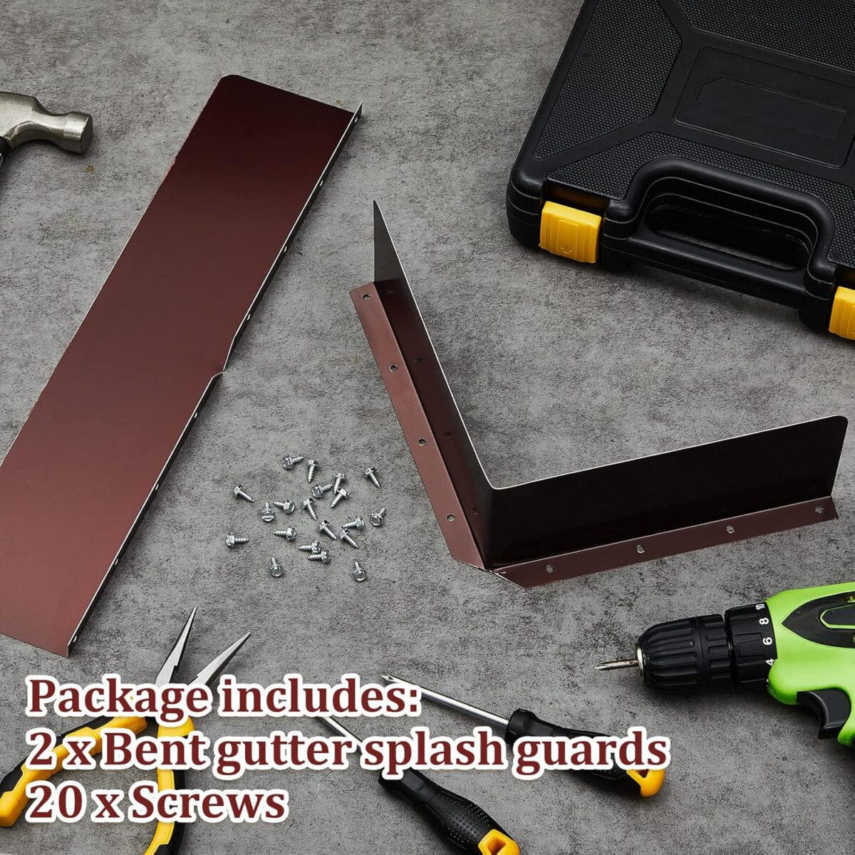 2 Pcs Gutter Valley Splash Guards Downspout Diverter Roof Rain Diverter Roofing Gutter Guards with 20 Pcs Matching Gutter Screws Rain Gutter Guards for Corner House, Brown (Bent Style) - Image 4