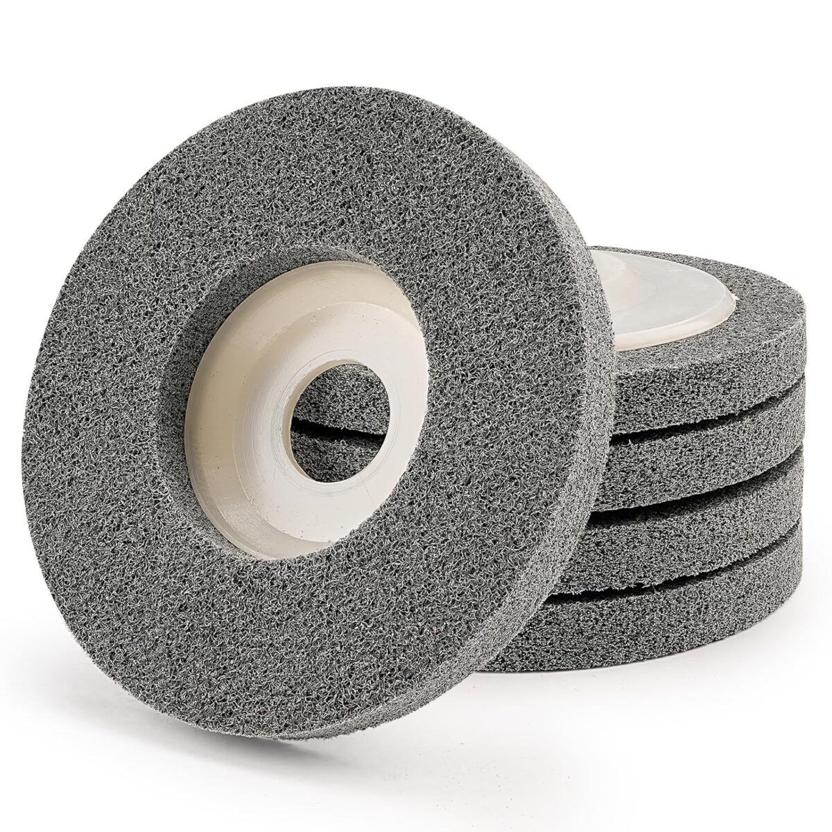 5 Pack 4 1/2 Inch Nylon Fiber Polishing Wheel Sanding Abrasive Disc Buffing Wheels for Angle Grinders, Stainless Steel, Aluminum, Metal, Wood - Image 1