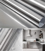 Stainless Steel Contact Paper Peel and Stick Waterproof Silver Metallic Wallpaper Self Adhesive Removable Vinyl Roll for Kitchen Cabinet Refrigerator Dishwasher Countertop 17.3''X118''