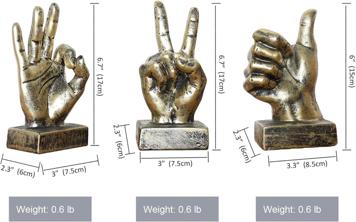 Golden Polyresin Hand Gesture Desk Statues Finger Sculpture Decor - Golden Thumbs up Sculpture - Image 7