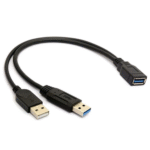 USB 3.0 Female to Dual USB Male Extra Power Data Extension Cord Adapter Splitter Y-Cable Black - Image 2