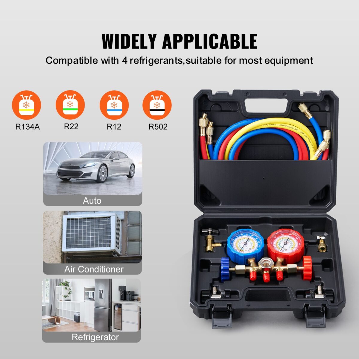AC Manifold Gauge Set 3-Way Fit R134A R12 R502 Refrigeration Charging - Image 4
