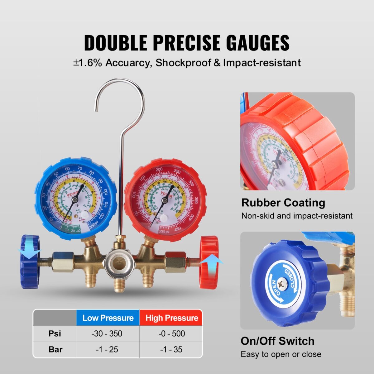 AC Manifold Gauge Set 3-Way Fit R134A R12 R502 Refrigeration Charging - Image 6